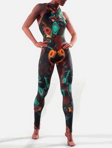 Brown Orange Abstract Bodysuit